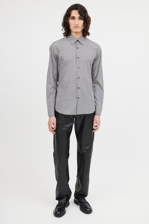 Prada Grey Cotton Pattern Long Sleeve Shirt