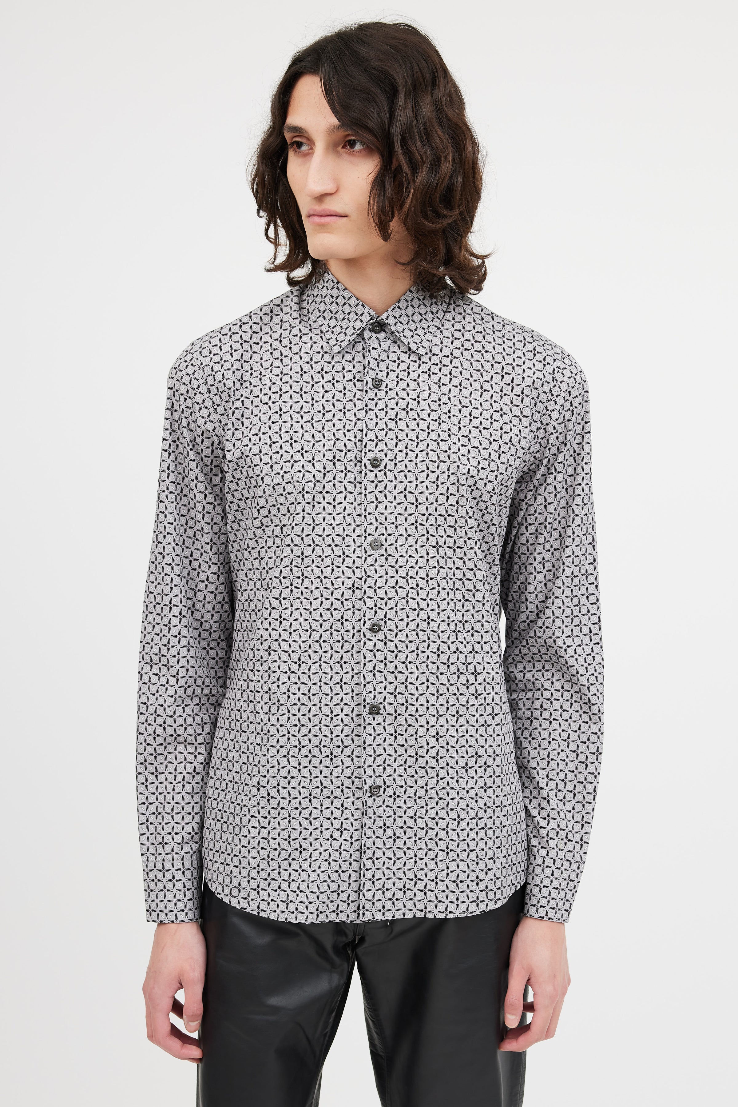 Prada // Grey Cotton Pattern Long Sleeve Shirt VSP Consignment Prada // Grey Cotton Pattern Long Sleeve Shirt VSP Consignment