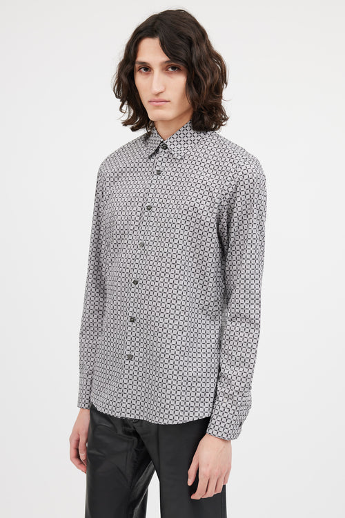 Prada Grey Cotton Pattern Long Sleeve Shirt