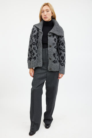 Prada Grey & Black Wool Knit Cardigan