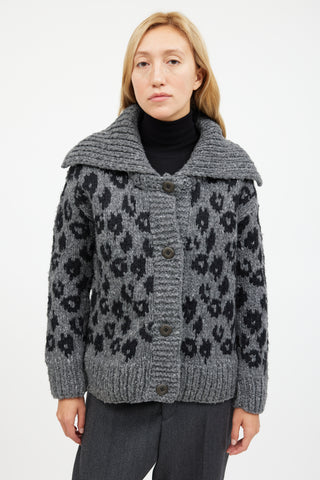 Prada Grey & Black Wool Knit Cardigan