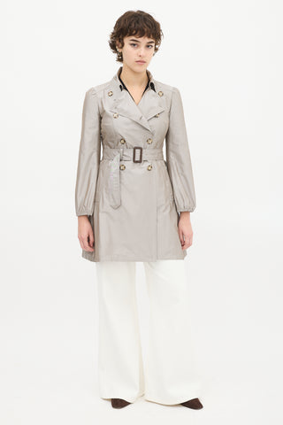 Prada Grey Satin Mid Length A-Line Trench Coat