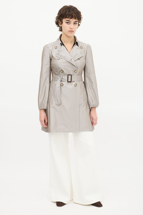 Prada Grey Satin Mid Length A-Line Trench Coat