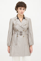 Prada Grey Satin Mid Length A-Line Trench Coat