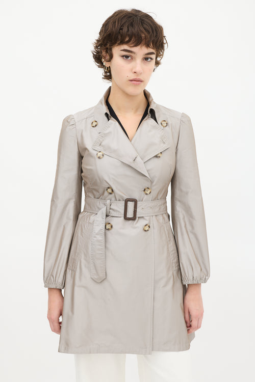 Prada Grey Satin Mid Length A-Line Trench Coat