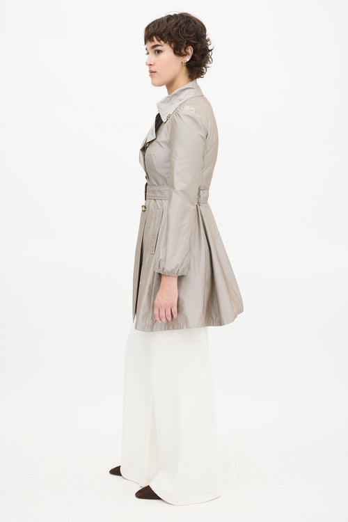 Prada Grey Satin Mid Length A-Line Trench Coat