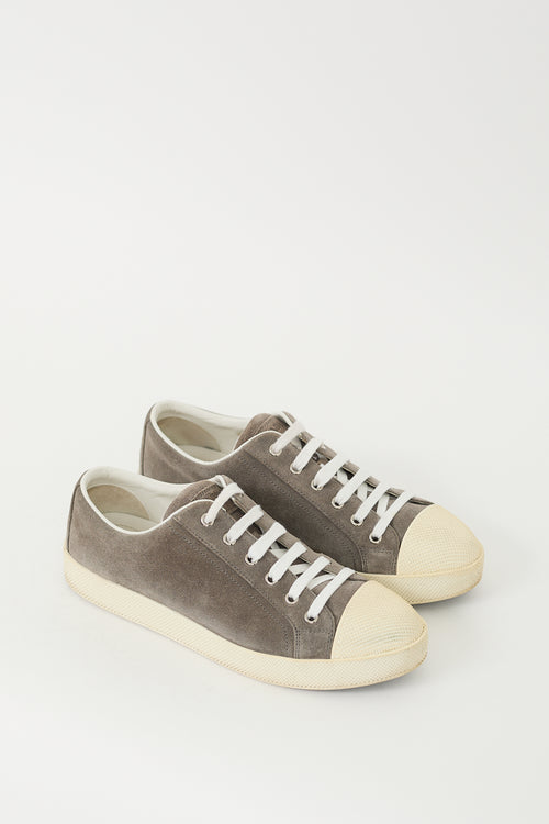 Prada Grey Suede Low Top Platform Sneaker