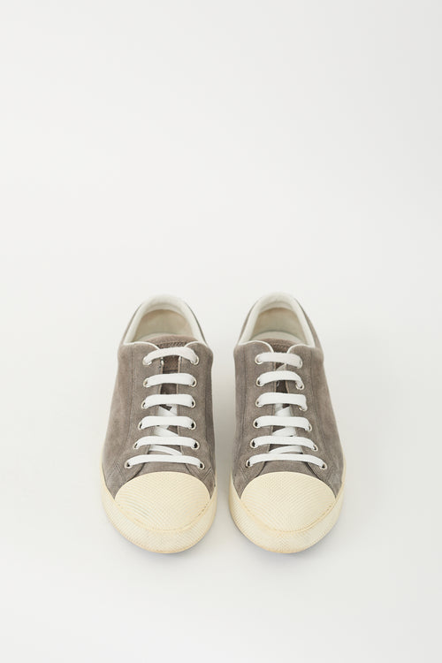 Prada Grey Suede Low Top Platform Sneaker