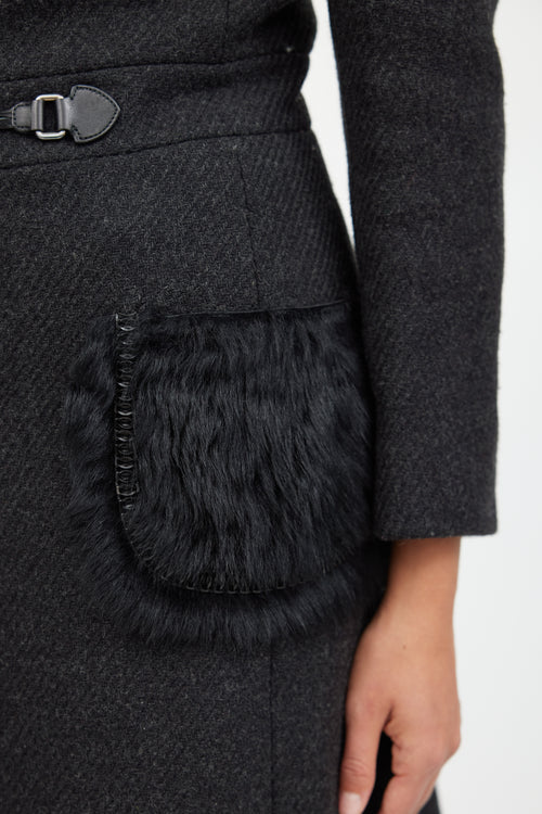 Prada Grey & Black Wool Fur Pocket Coat