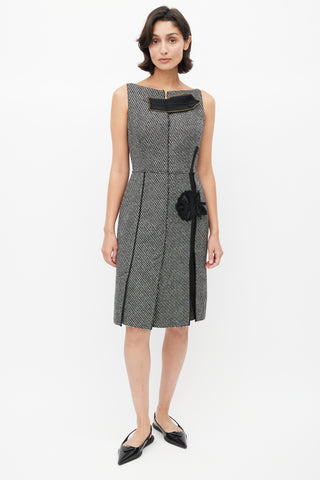 Prada Black & Multicolour Tweed Leaf Dress