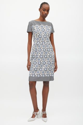 Prada Grey & White Floral Crocheted Dress