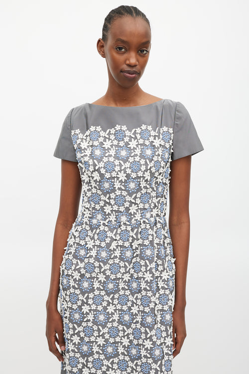 Prada Grey & White Floral Crocheted Dress