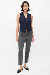 Prada Grey Wool Belted Slim Trouser