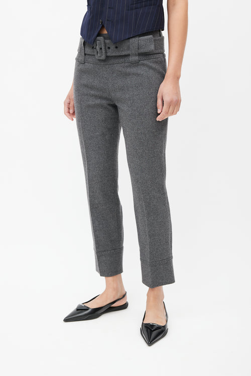 Prada Grey Wool Belted Slim Trouser