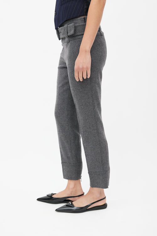 Prada Grey Wool Belted Slim Trouser