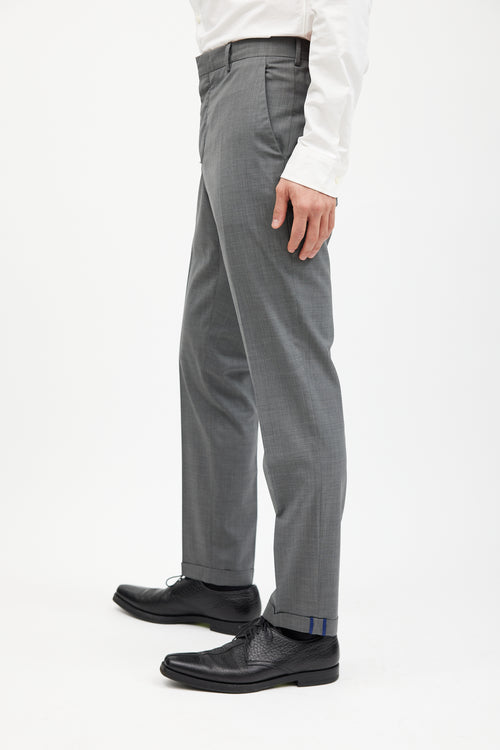 Prada Grey Wool Cuffed Trouser