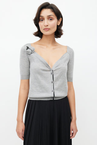 Prada Grey Wool Floral Knit Cardigan