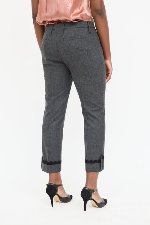 Prada Wool Windowpane Cuffed Trouser