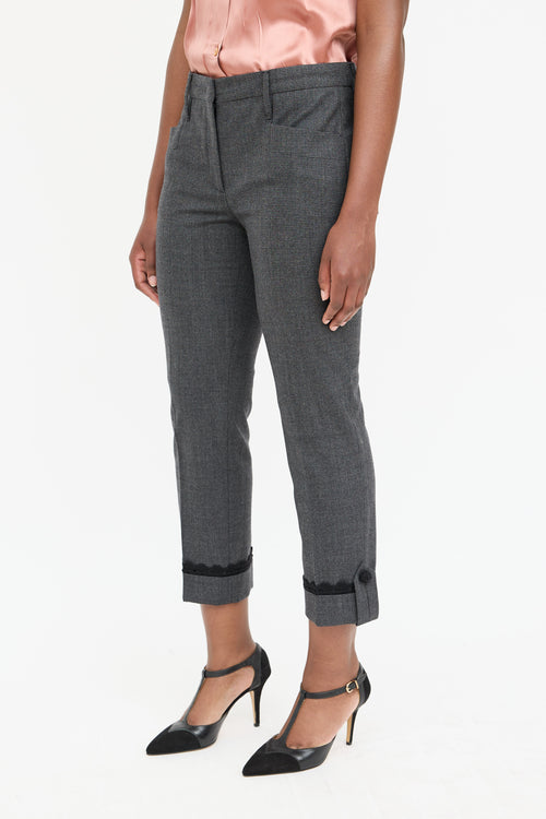 Prada Wool Windowpane Cuffed Trouser