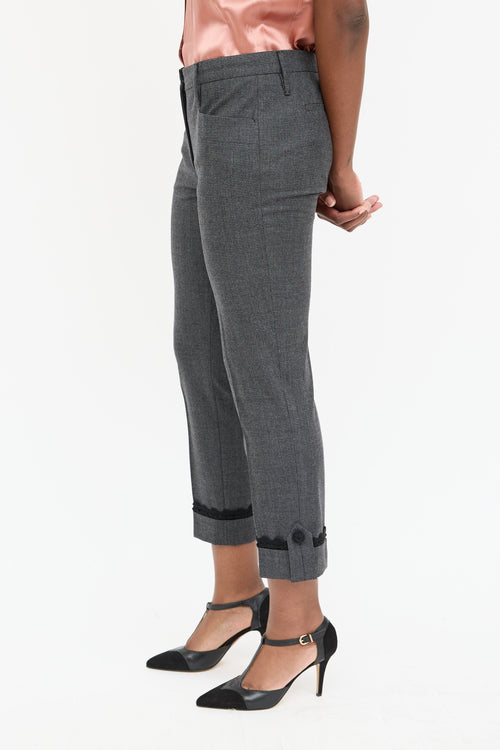 Prada Wool Windowpane Cuffed Trouser