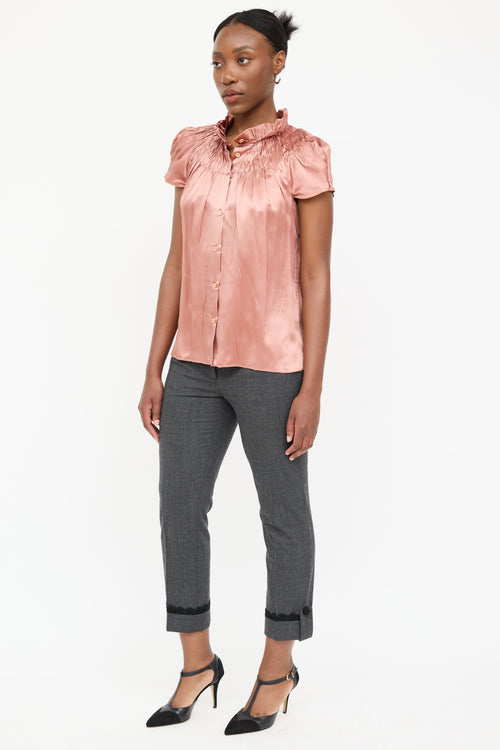 Prada Wool Windowpane Cuffed Trouser