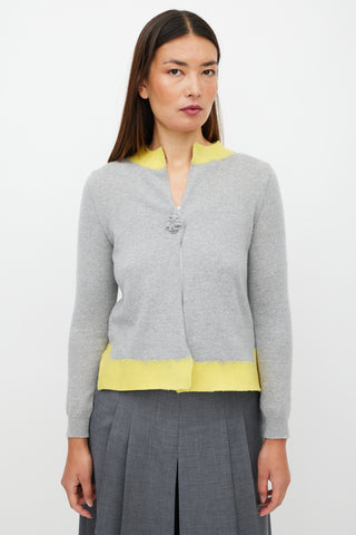 Prada Grey & Yellow Cashmere Knit Cardigan