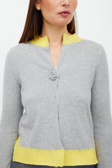 Prada Grey & Yellow Cashmere Knit Cardigan