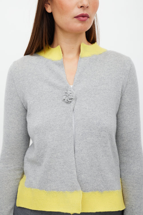 Prada Grey & Yellow Cashmere Knit Cardigan