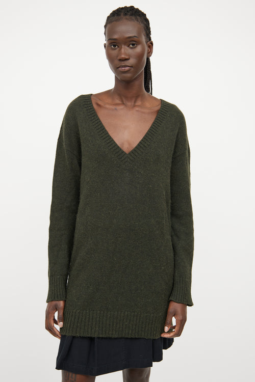 Prada Green Knit V-Neck Sweater