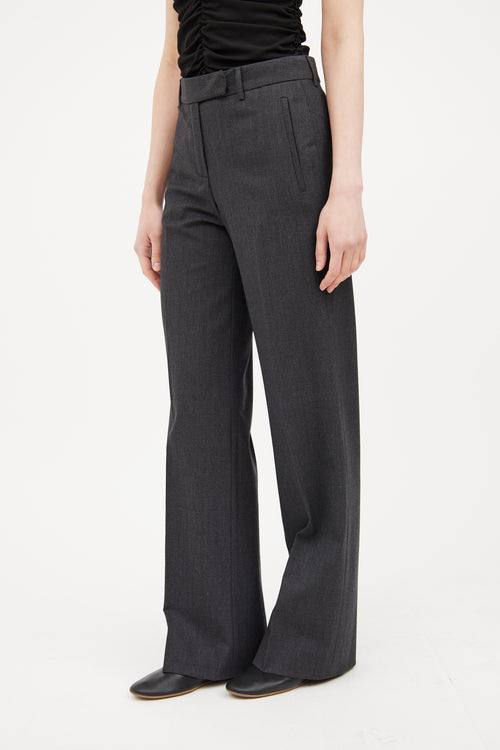 Grey Pleated Wool Wide Leg Pant