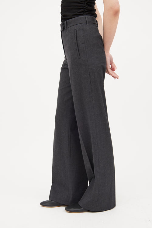 Grey Pleated Wool Wide Leg Pant