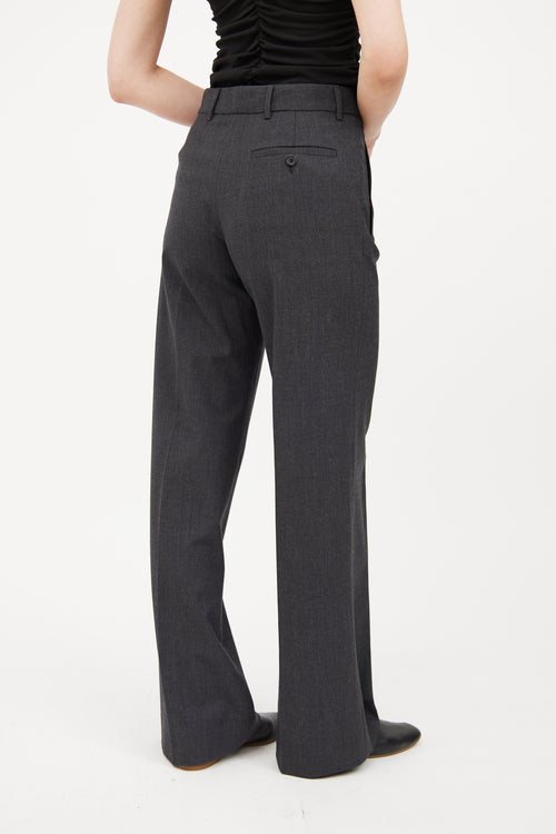 Grey Pleated Wool Wide Leg Pant