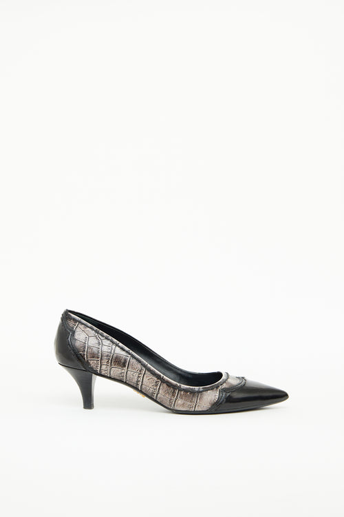 Prada Grey & Black Embossed Heel