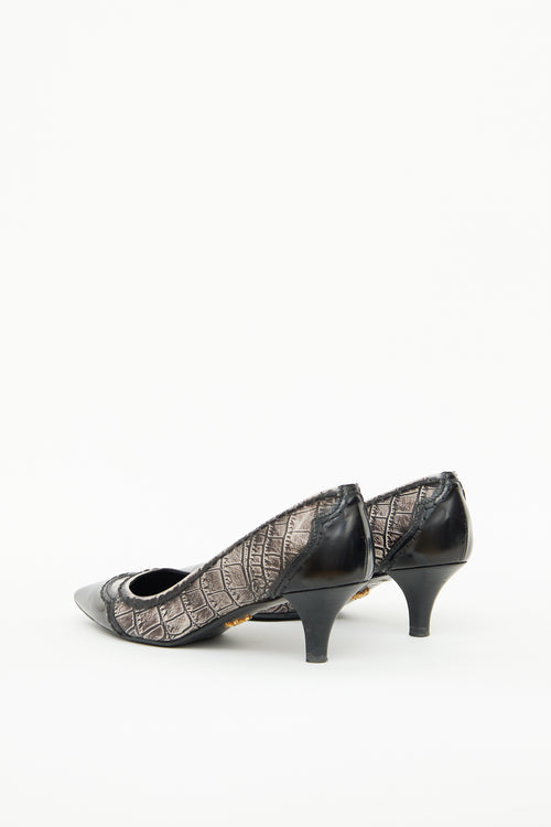 Prada Grey & Black Embossed Heel