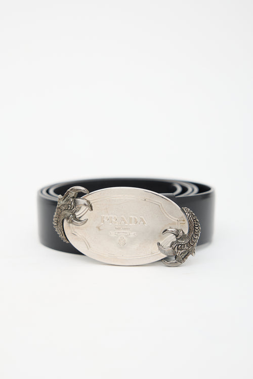 Prada Leather Claw Logo Belt