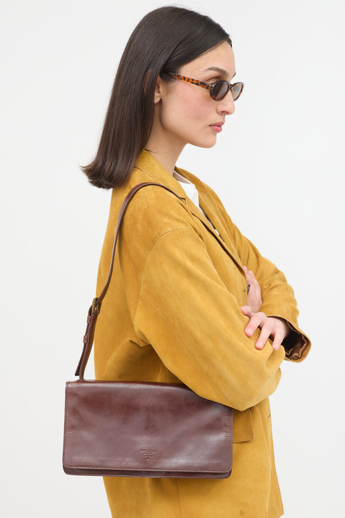 Prada Leather Double Buckle Shoulder Bag