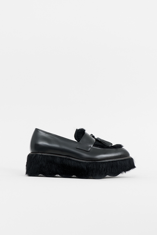 Prada Leather & Hair Platform Loafer