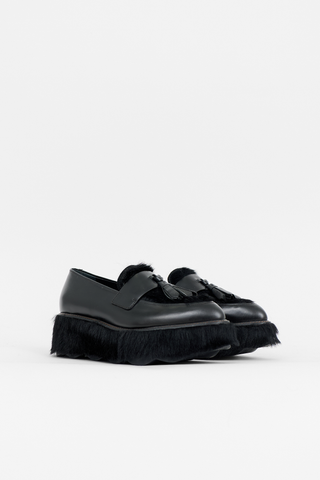 Prada Leather & Hair Platform Loafer