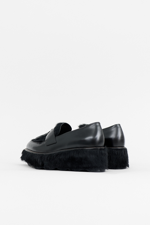 Prada Leather & Hair Platform Loafer