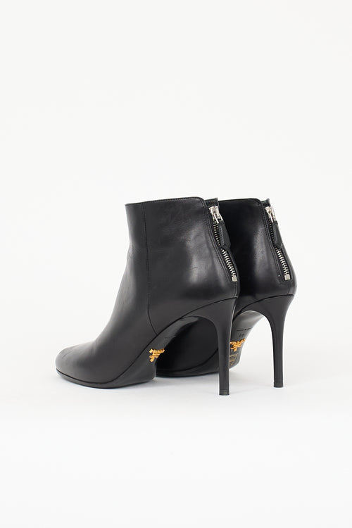 Prada Leather Zip Heeled Ankle Boot
