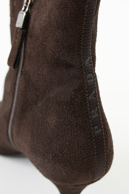 Prada Suede Heeled Ankle Boot