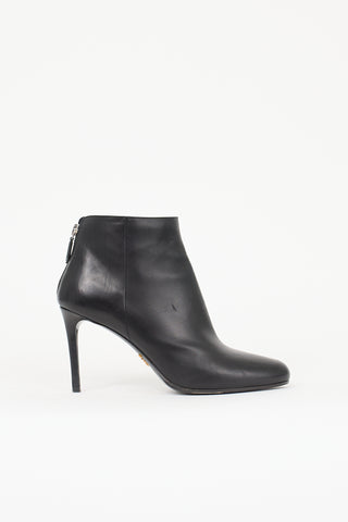 Prada Leather Zip Heeled Ankle Boot