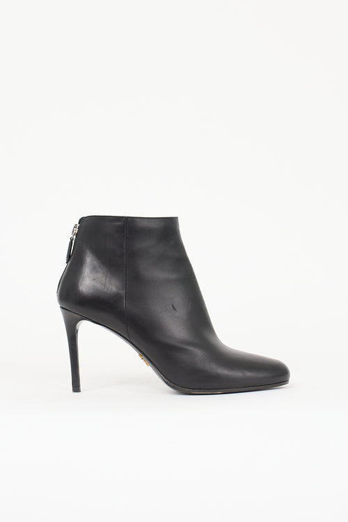Prada Leather Zip Heeled Ankle Boot