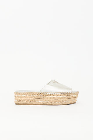 Prada Leather Logo Espadrille Slide