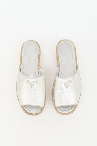 Prada Leather Logo Espadrille Slide