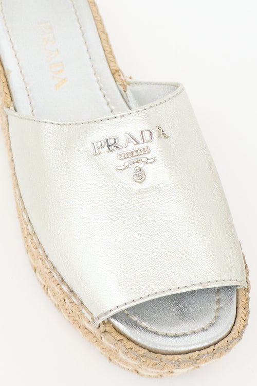 Prada Leather Logo Espadrille Slide