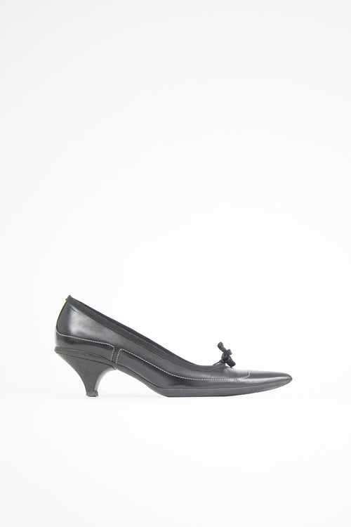 Prada Leather Panel Bow Pump