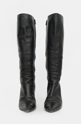 Prada Leather Triangle Logo Knee Boot