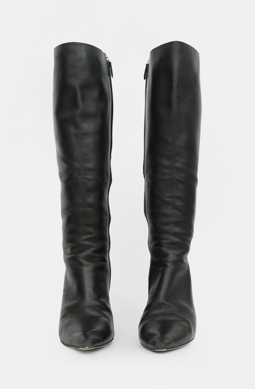 Prada Leather Triangle Logo Knee Boot