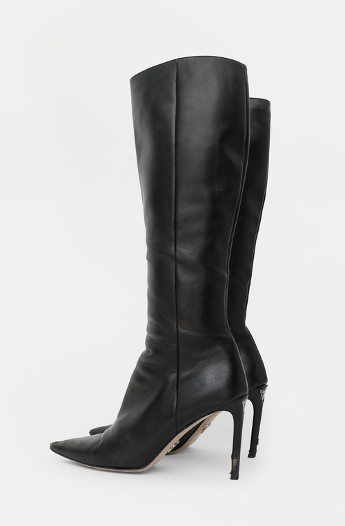 Prada Leather Triangle Logo Knee Boot